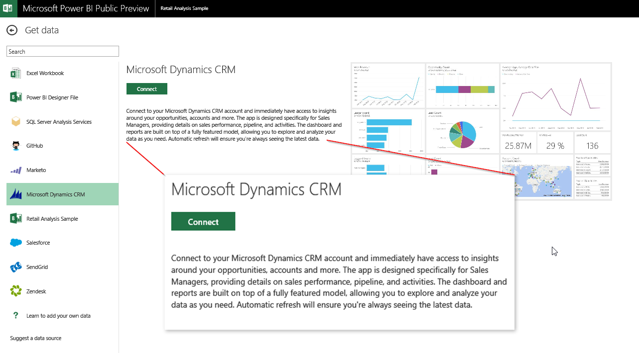 Imagen 4.- Conexiones pre-definidas en Power BI.
