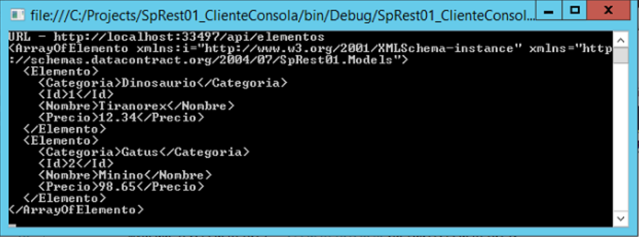 Imagen 3.-  Aplicación de Consola llamando el Servicio REST.