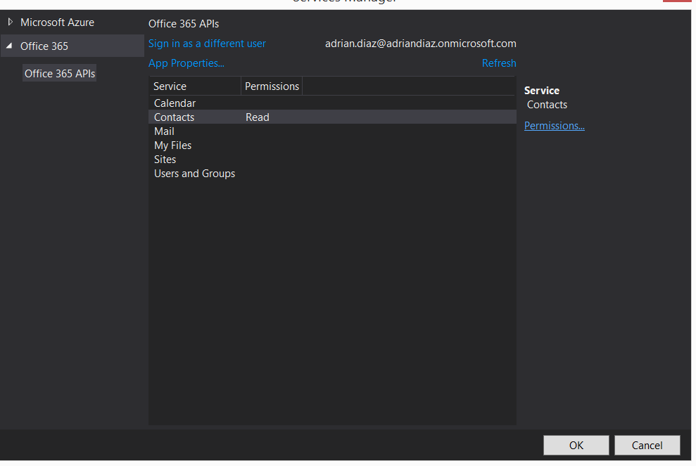 Imagen 5.- Damos permisos sobre la API de Office 365.