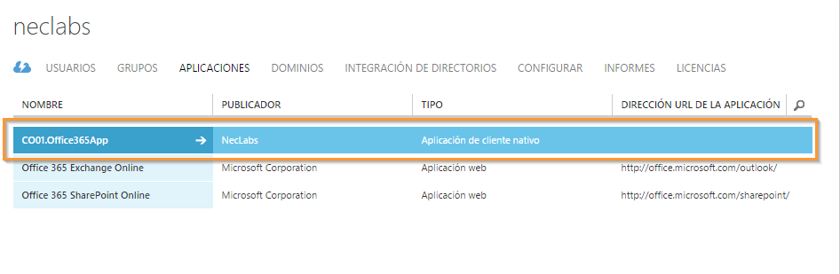 Imagen 6.- Detalle de nuestra aplicación en Azure Active Directory.