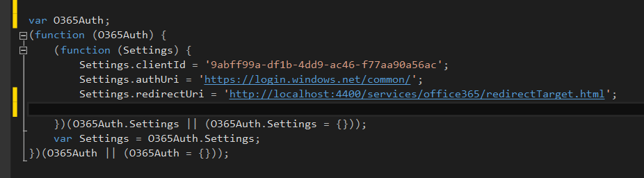 Imagen 8.- Archivo JavaScript con las propiedades del servicio.
