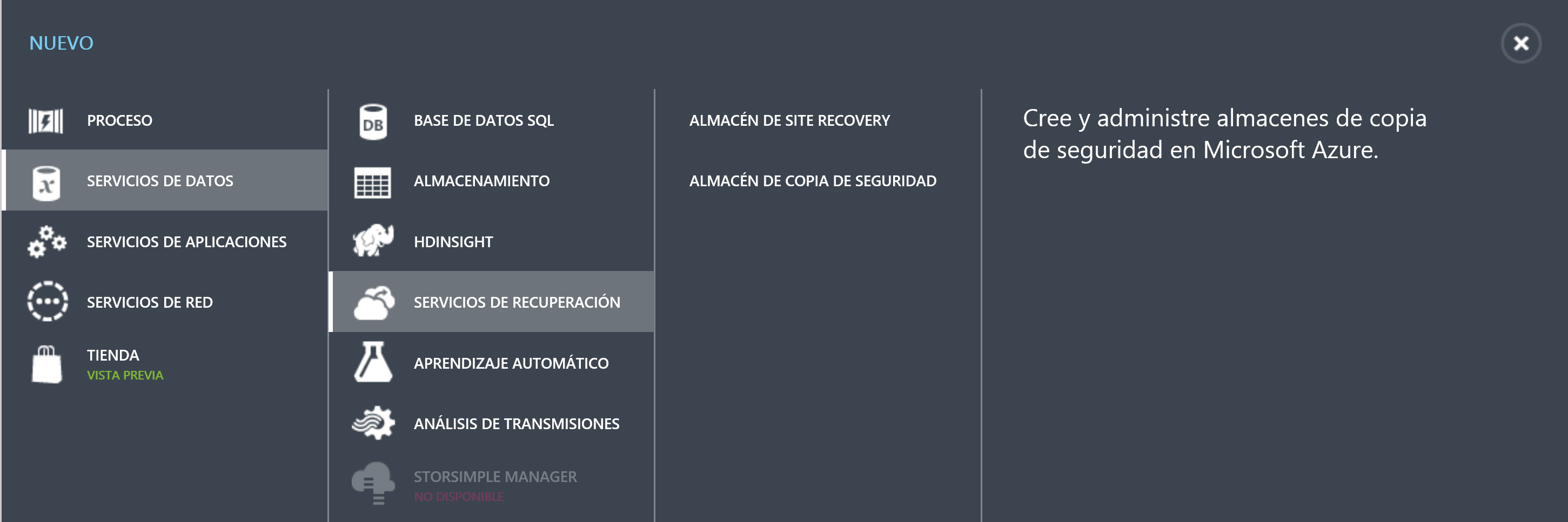 Imagen 3.- Creación Almacén Azure Site Recovery.