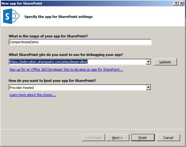 Imagen 7.- Asistente para crear la Aplicación en Visual Studio 2012.