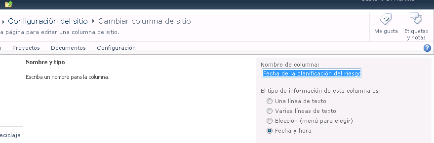 Imagen 2.– Creación de columnas de sitio.
