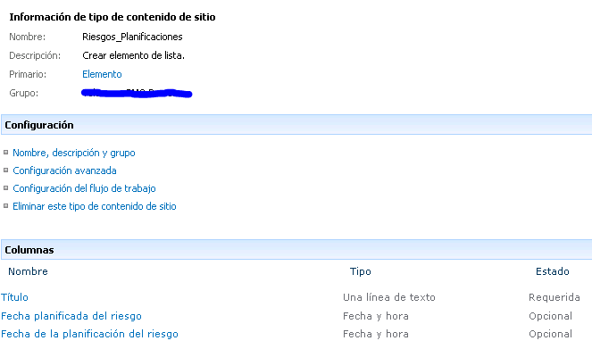 Imagen 3 – Incorporación de las columnas de sitio en el tipo de contenido.
