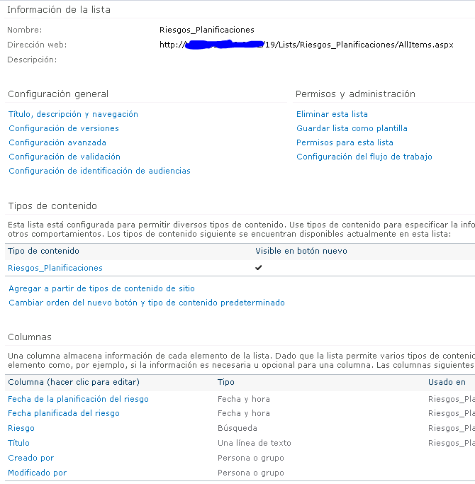 Imagen 4.– Creación de listas que utilicen tipos de contenido.