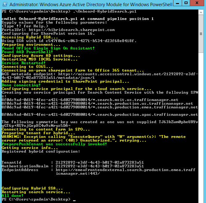 Imagen 16.- Especificando la dirección base de SharePoint Online.