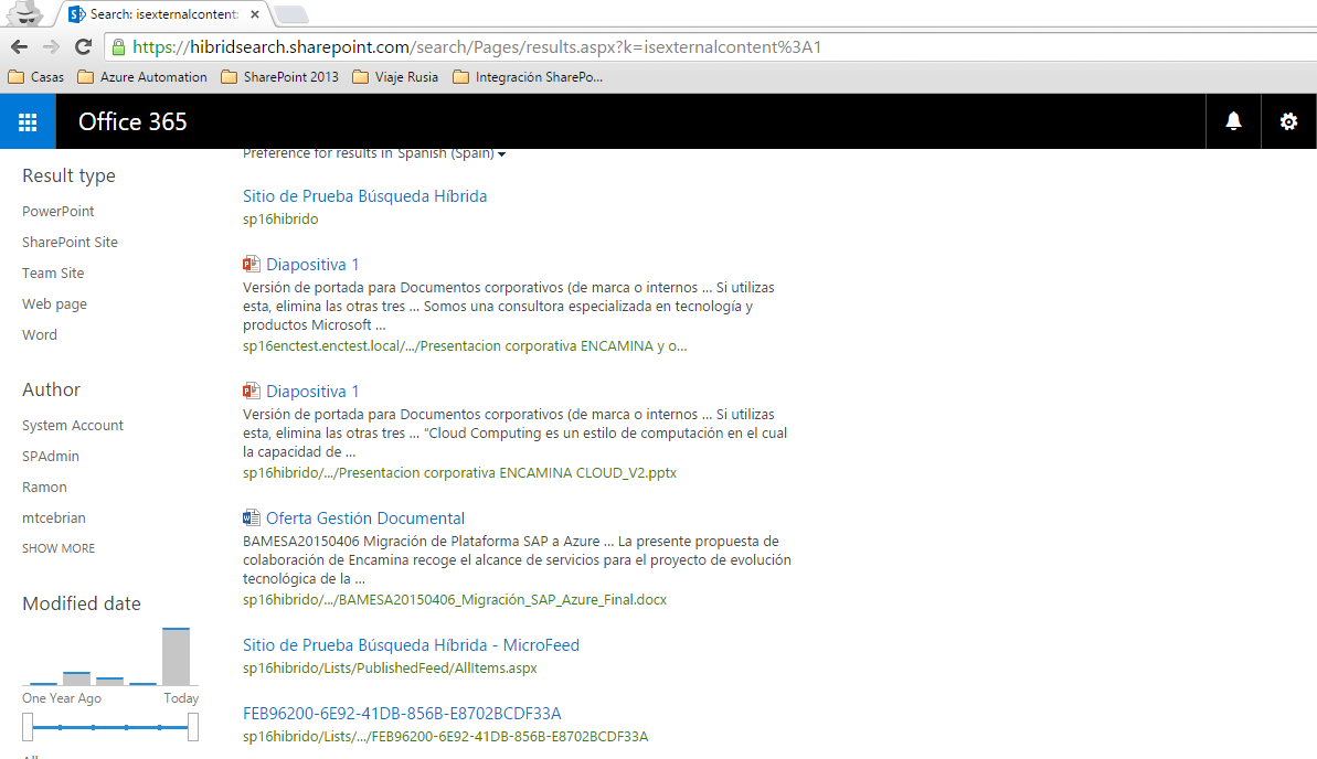 Imagen 24.- Comprobación de que la búsqueda híbrida está operativa.