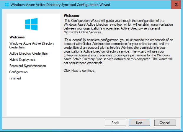 Imagen 8.- Wizar de configuración de DirSync.