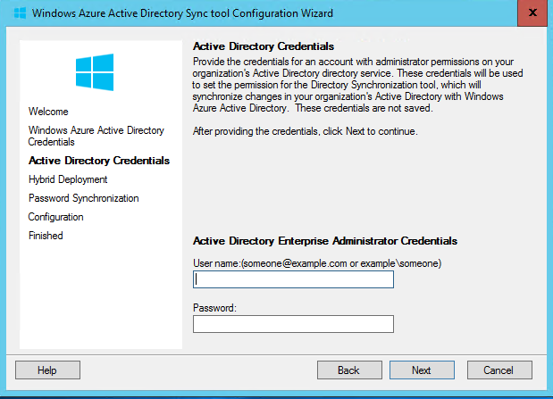 Imagen 9.- Credenciales necesarias para utilizar DirSync.