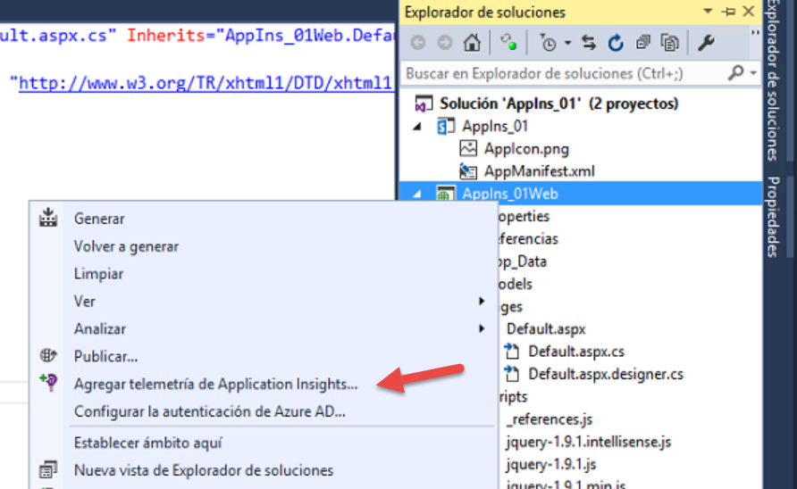 Imagen 7.- Aplicación de SharePoint con Application Insight.
