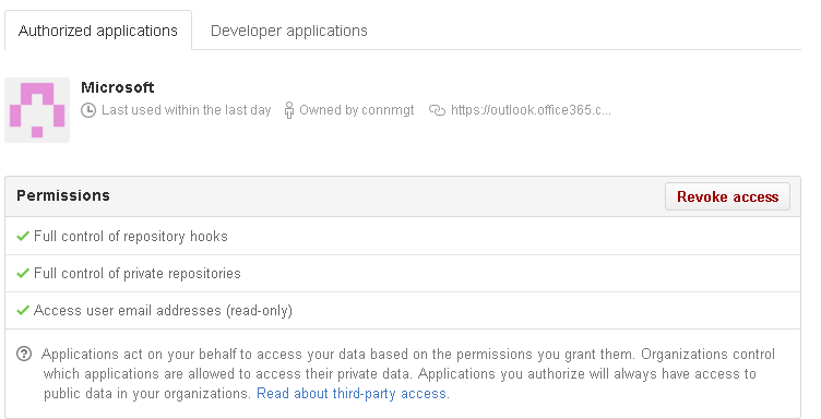 Imagen 9.- Aplicaciones autorizadas en GitHub.