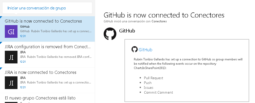 Imagen 10.- Notificación relativa al conector configurado. 
