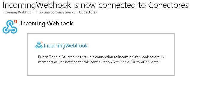 Imagen 15.- Incoming Webhook configurado. 