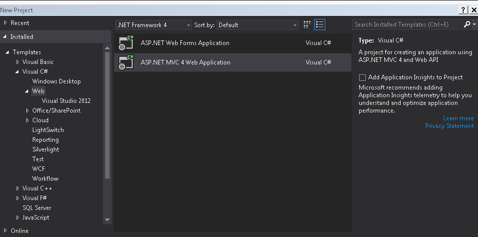 Imagen 23.- Selección del proyecto de tipo ASP.NET MVC en Visual Studio.