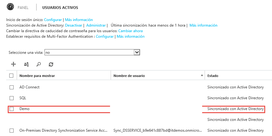 Imagen 13.- Consola de administración de usuarios de Office 365
