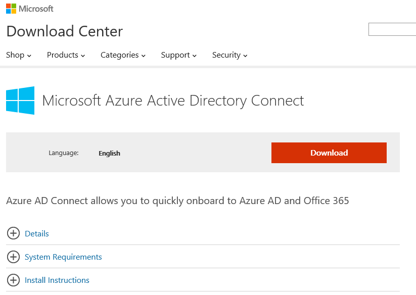 Imagen 4.- Pagina de descarga de Microsoft Azure Directory Connect.
