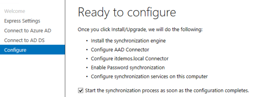 Imagen 9.- Asistente para la configuración de Azure AD Connect.