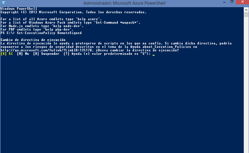 Imagen 7.- Ejecución sentencia en Azure Powershell.