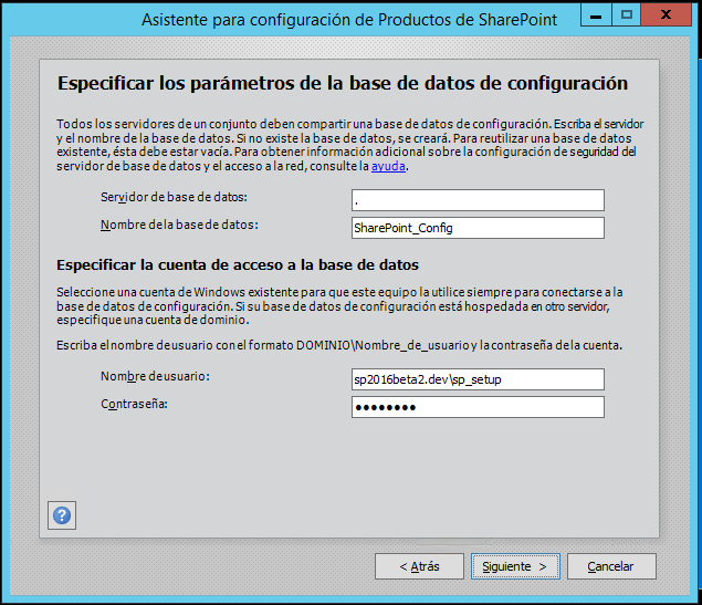 Imagen 4.- Parámetros de la BD de configuración.