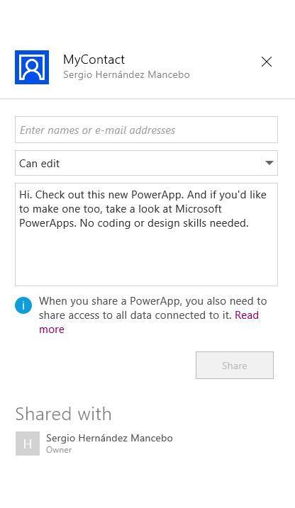 Figura 19. Compartiendo una PowerApp .
