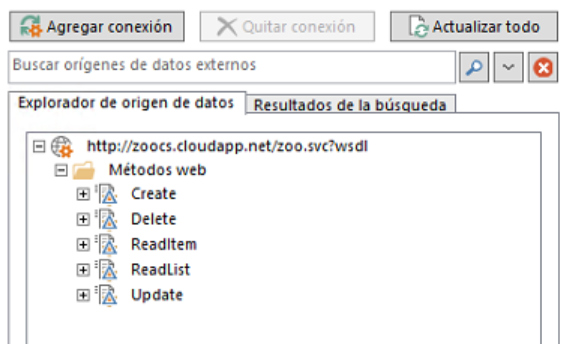 Imagen 12.- Conexión con el servicio WCF desde el BDC.
