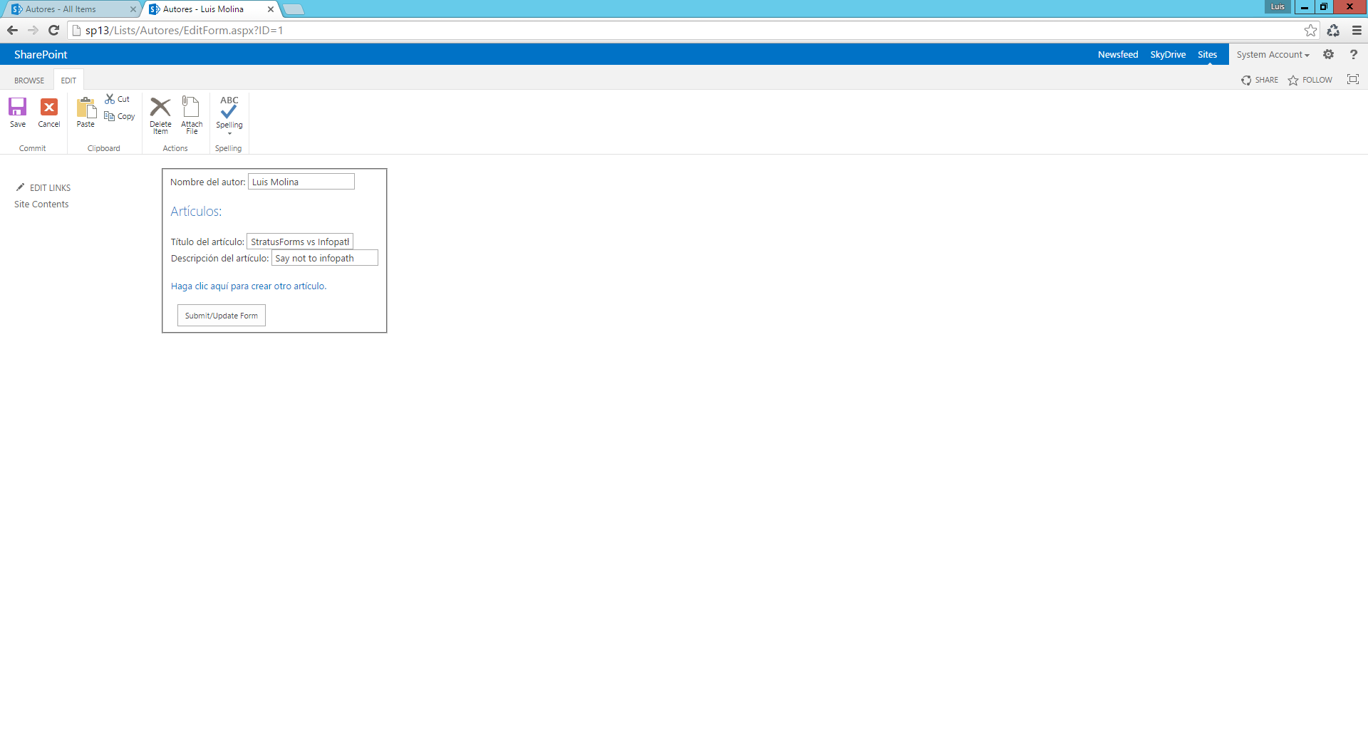 Imagen 3.- Prueba del formulario creado con StratusForms.