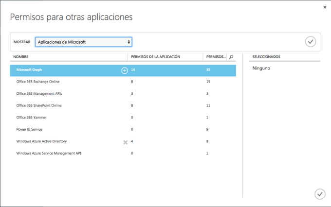 Imagen 5.- Agregar permisos para Microsoft Graph en una aplicación de AAD.