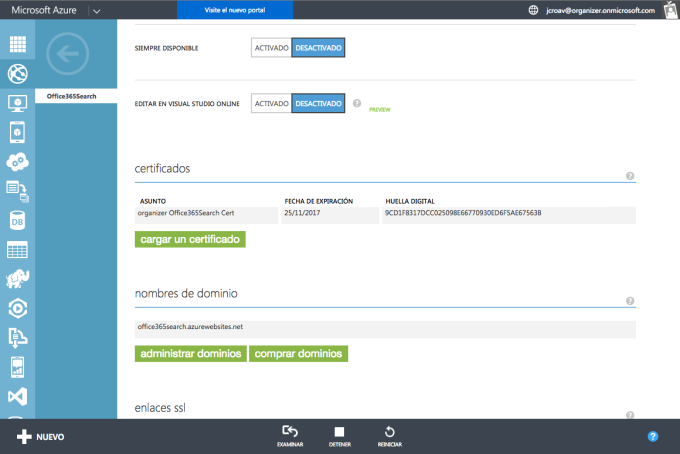 Imagen 7. Resultado de agregar el certificado digital en un sitio web de Azure