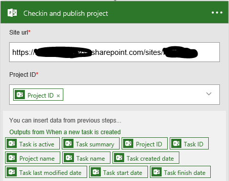 Imagen 9.- Configuración de una acción para Project Online.