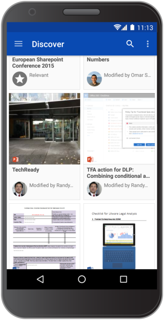Imagen 13.- Vista de Discover de OneDrive en un dispositivo Android.