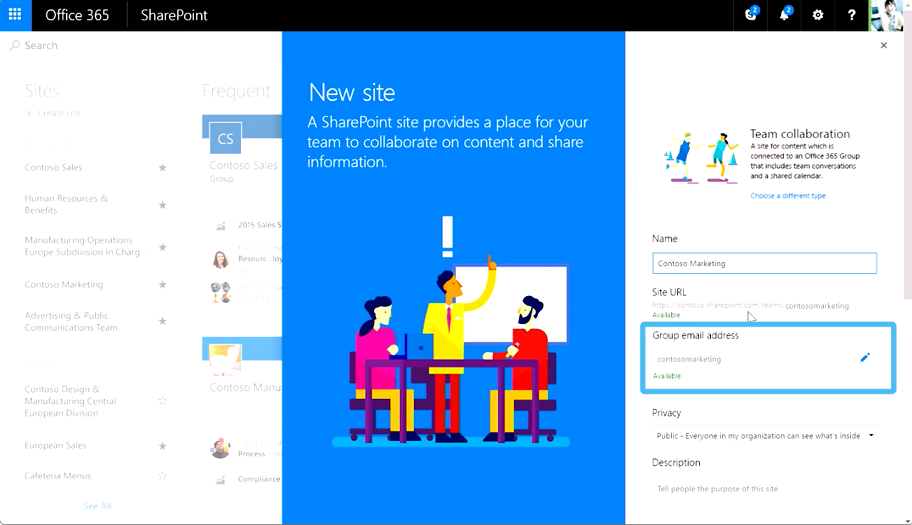 Imagen 9.- Vista del nuevo Team Collaboration site.
