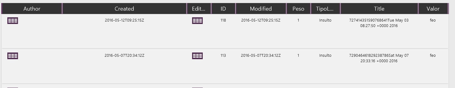 Imagen 18.- Contenido de una columna del tipo colección.