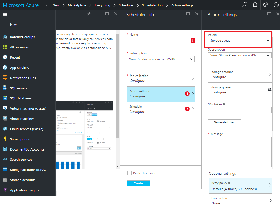 Imagen 4.- Job con tipo de acción Storage queue.