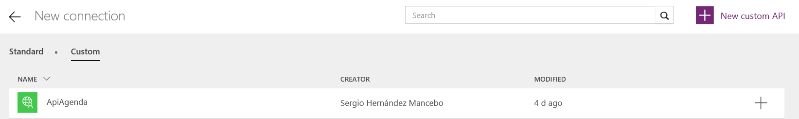 Imagen 5.- Registro de una API en PowerApps.