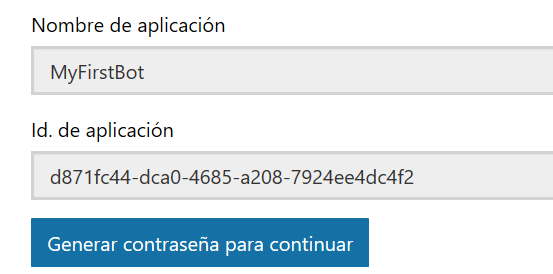 Imagen 11.- Creación de Id y password de la aplicación.
