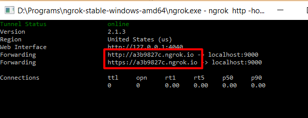 Imagen 14.- Url con la que ngrok expone el emulador.