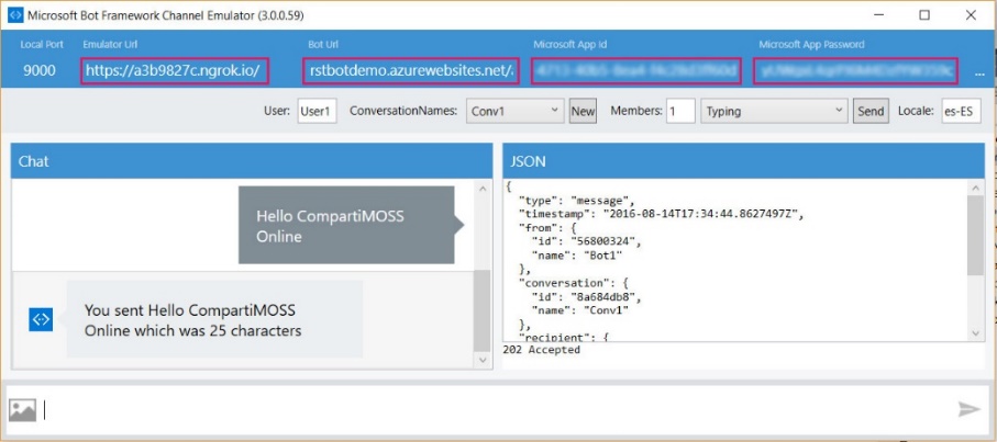 Imagen 15.- Emulador conectado al bot de forma remota.