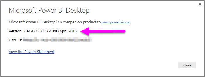 Imagen 8.- Versión de Power BI instalada.