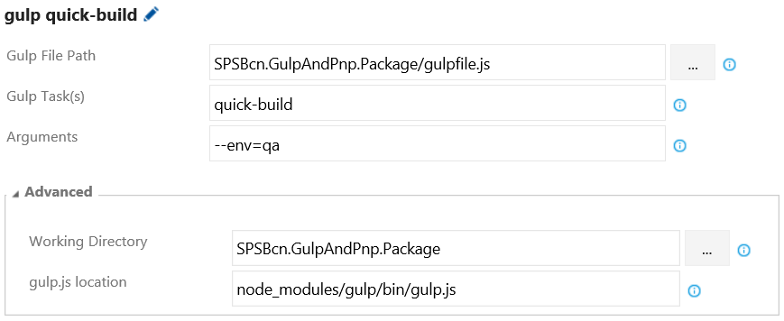Imagen 9.- Configuración del Step de Gulp.