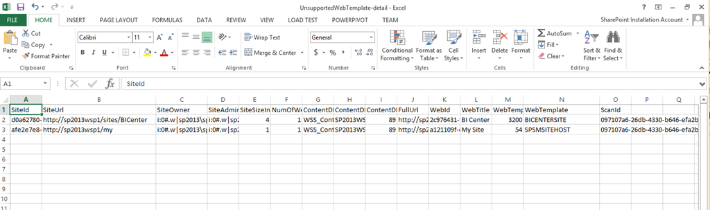 Imagen 8.- Informe UnsupportedWebTemplate-detail.csv generado por SMAT.