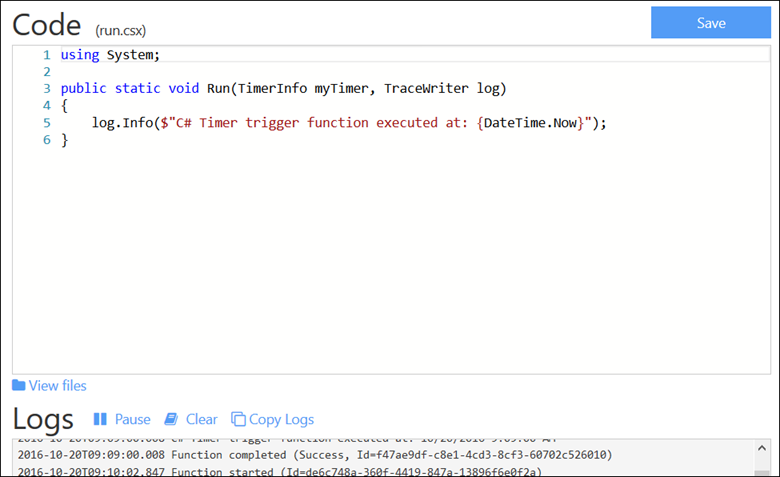 Imagen 4.- Editor de código de la Azure Function.