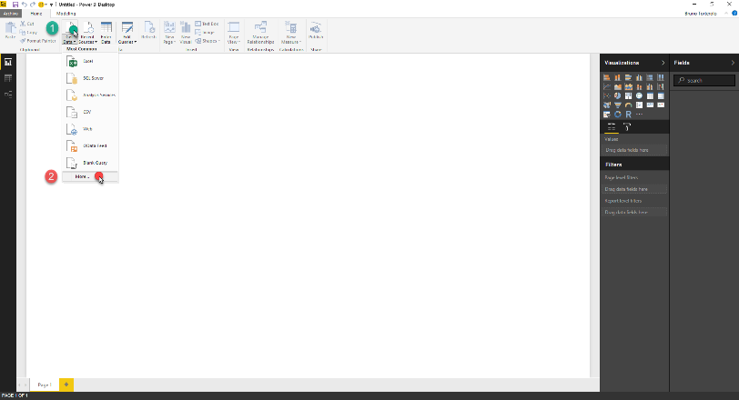 Imagen 14.- Acceso a la opción de usar una consulta R como data source de Power BI.