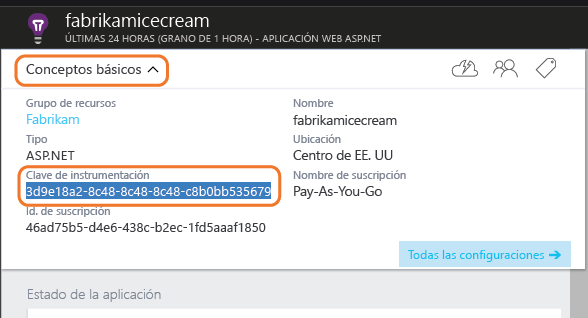 Imagen 3.- Obtener la Key de Application Insights.