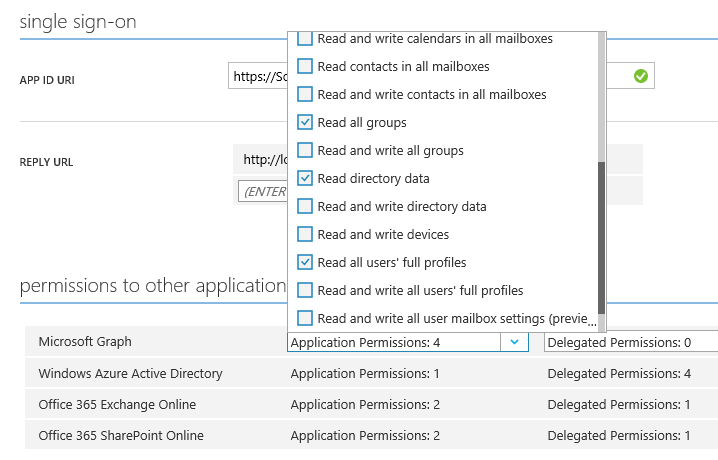 Imagen 1.- Configuración de los permisos requeridos para el Bot en Azure AD.