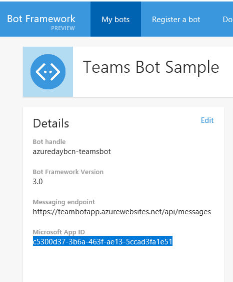 Imagen 3.- App ID del Bot.