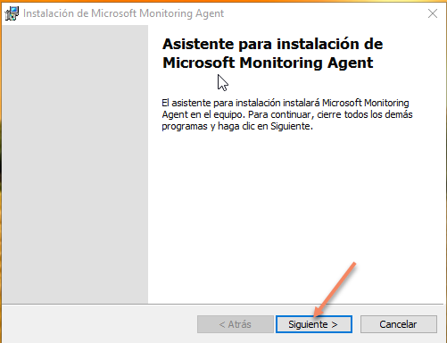 Imagen 8.- Inicio de la instalación del agente de OMS.