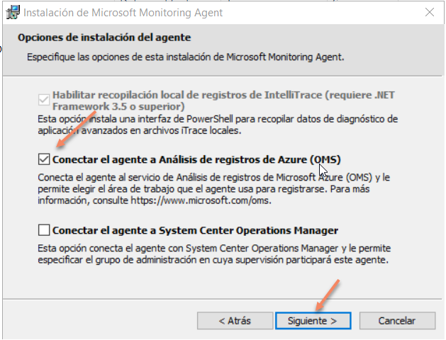 Imagen 9.- Configuración de la instalación del agente.