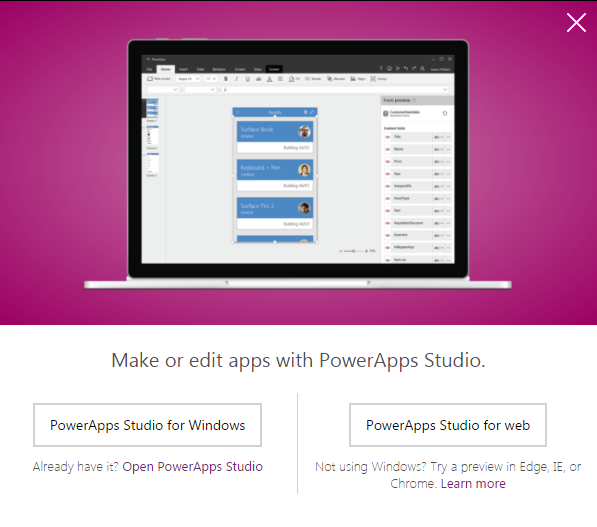 Image 5.- PowerApps Designer options.