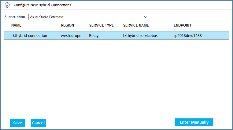 Imagen 9.- Selección de la Hybrid Connection.